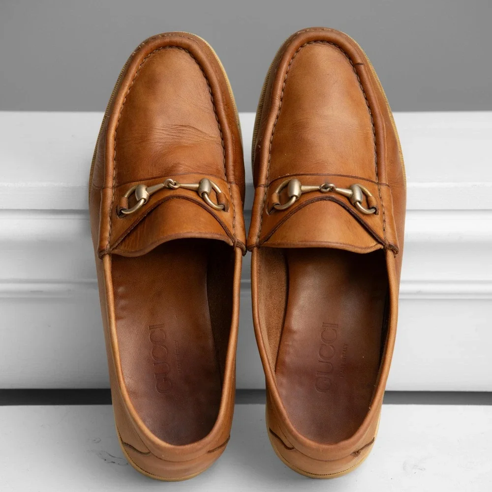 Gucci Men 10.5 Horsebit Loafers Brown Leather Quiet Luxury Old Money Minimalist